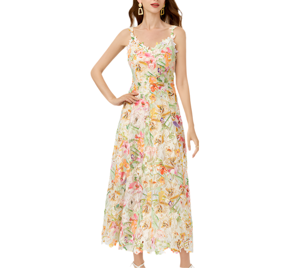 Flower Cutout Embroidered Lace Dress