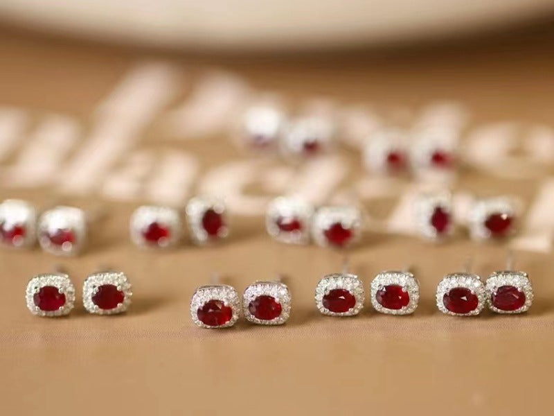 18K Gold Diamond Ruby Earrings- Diamond Sadaf Canada
