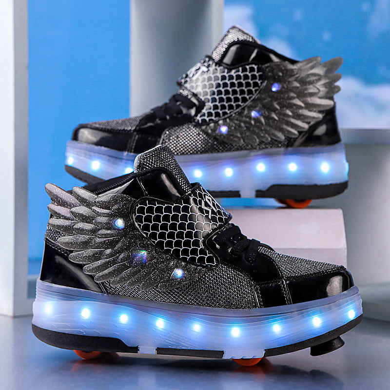 Double-wheel Deformed Wings LED Luminous Rollerskate