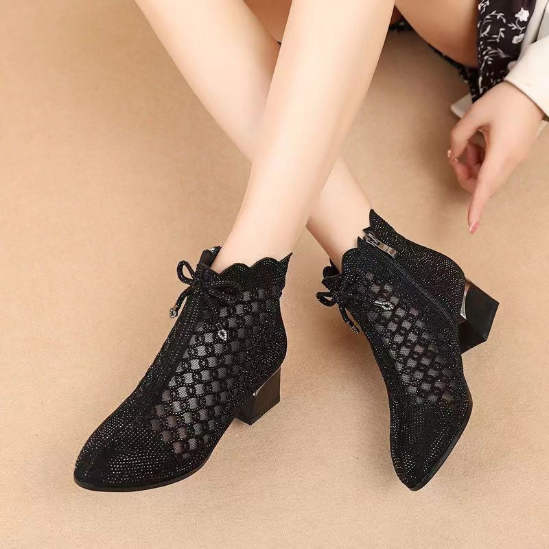 Women's  Soft Bottom Cutout Mesh Ankle Boots
