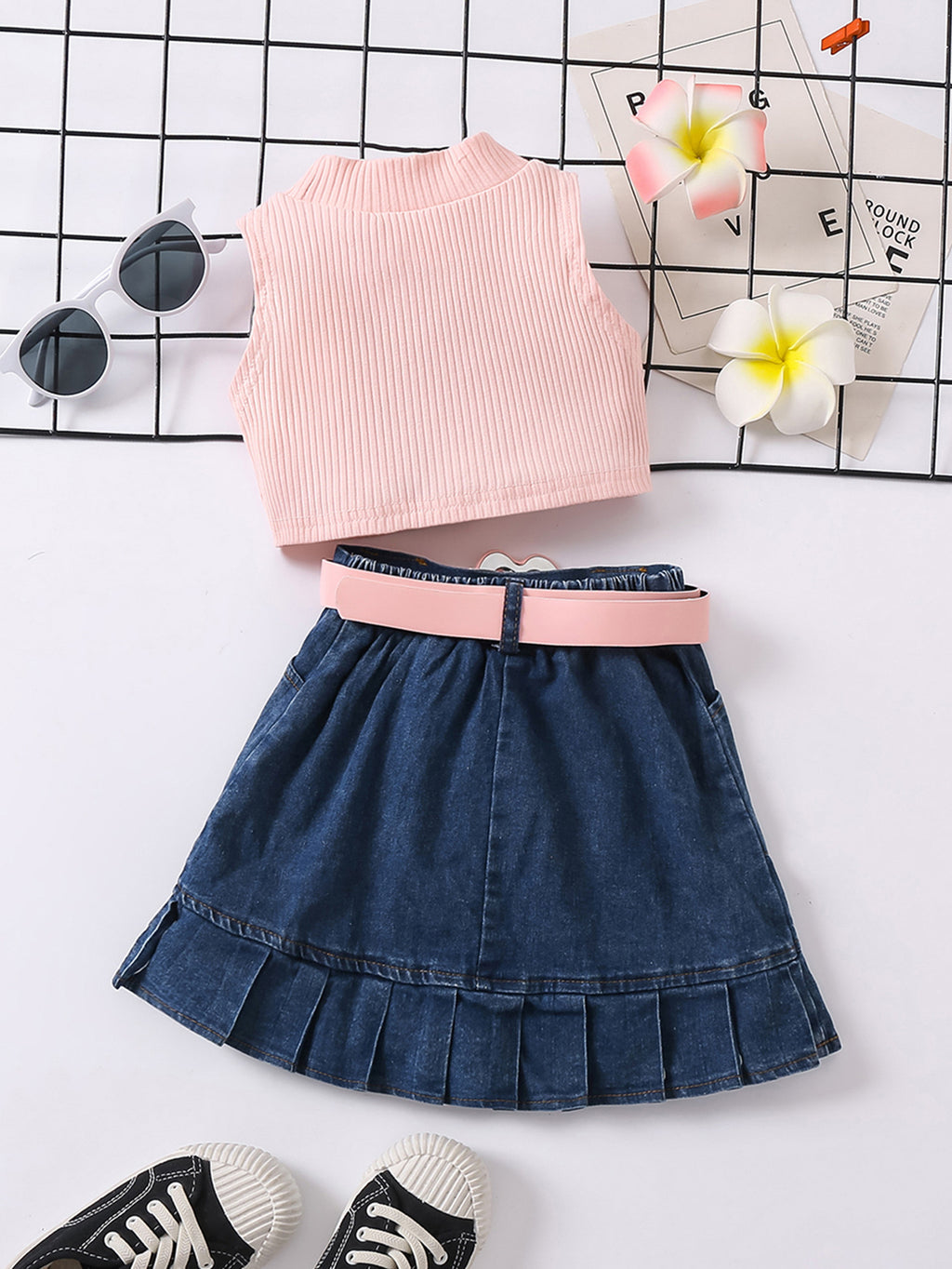 Waistcoat Sleeveless Top Denim  Skirt Suit