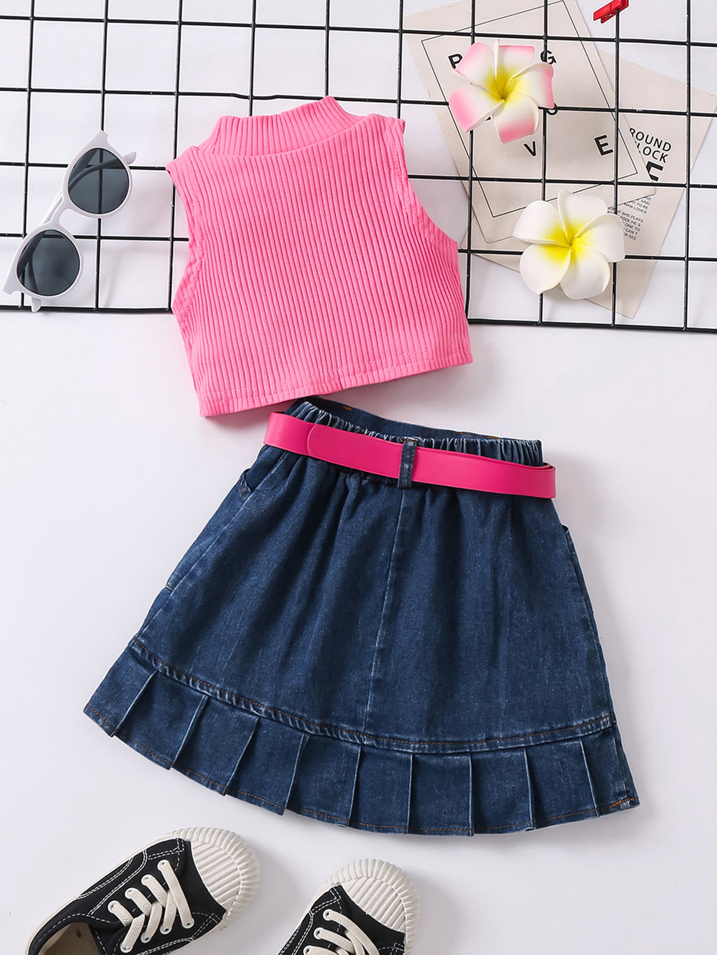 Waistcoat Sleeveless Top Denim  Skirt Suit