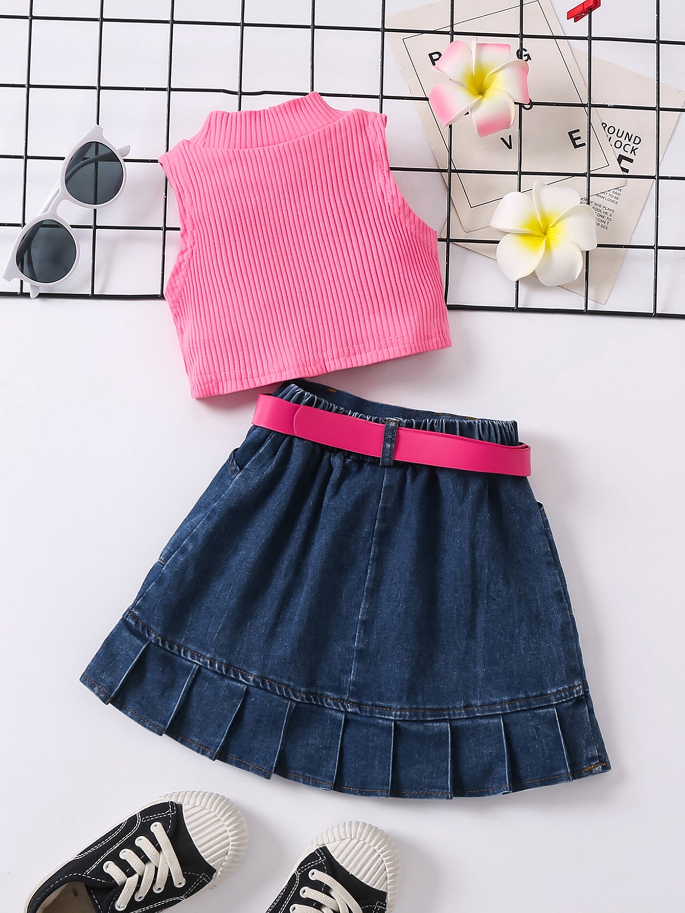 Waistcoat Sleeveless Top Denim  Skirt Suit