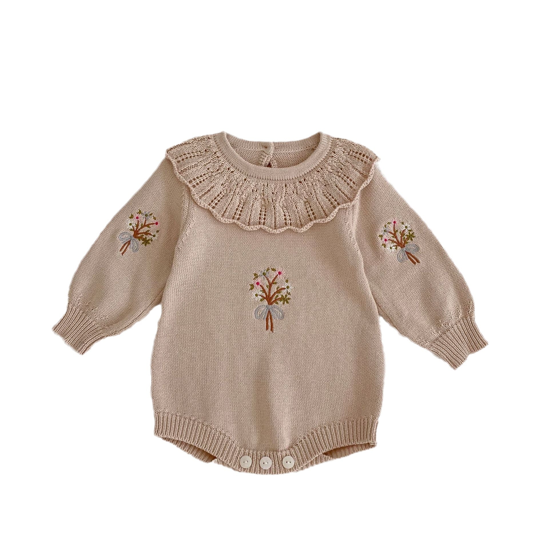 Baby Knitted Lotus Collar Long-sleeve Jumpsuit Baby Girl
