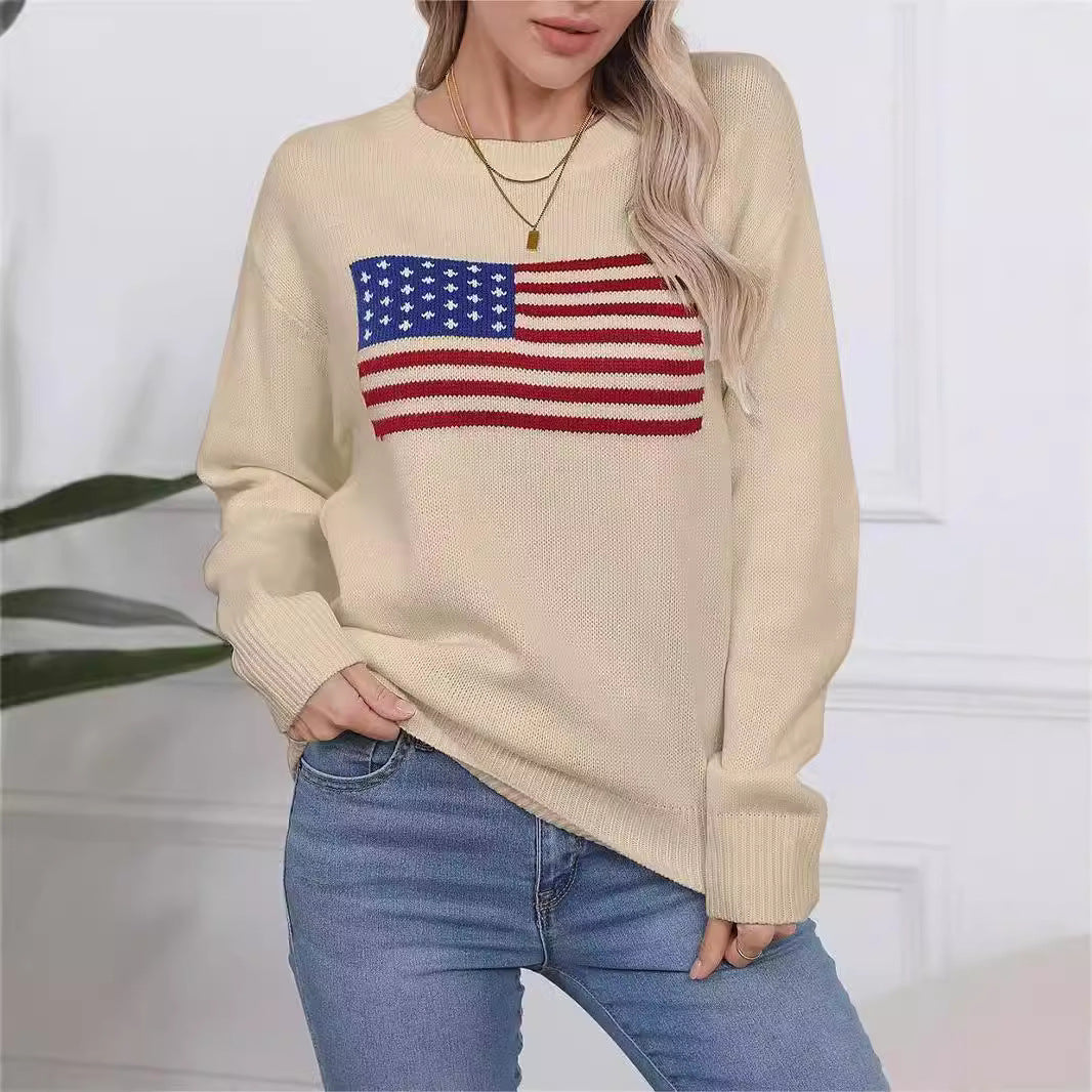 Aesthetic Retro Sweater Loose Flag