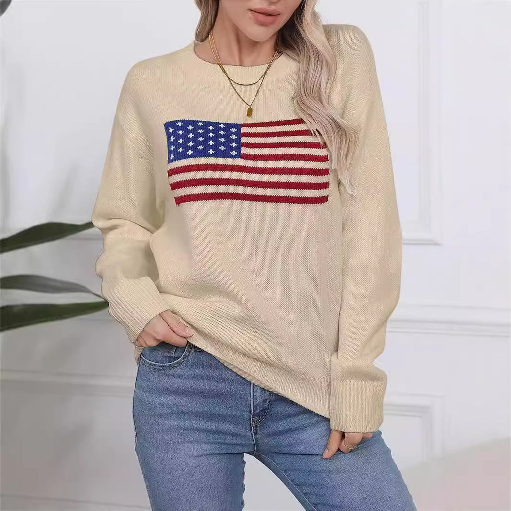 Aesthetic Retro Sweater Loose Flag