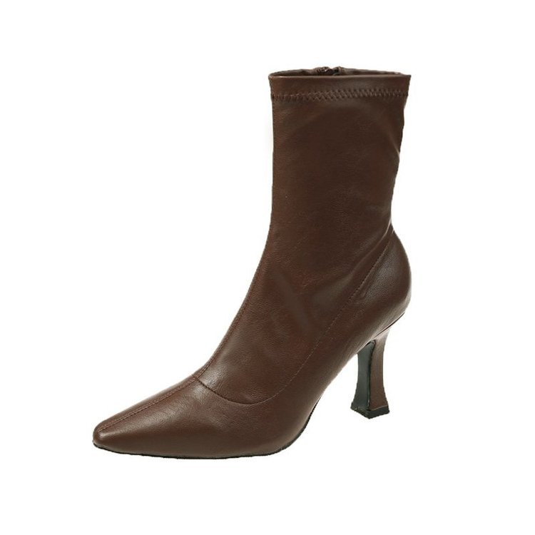 Retro Mid-Calf Pointed-Toe Side-Zip Stiletto Boots