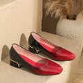 Women's Square Head Chunky Heel Soft Leather Comfortable High Heels