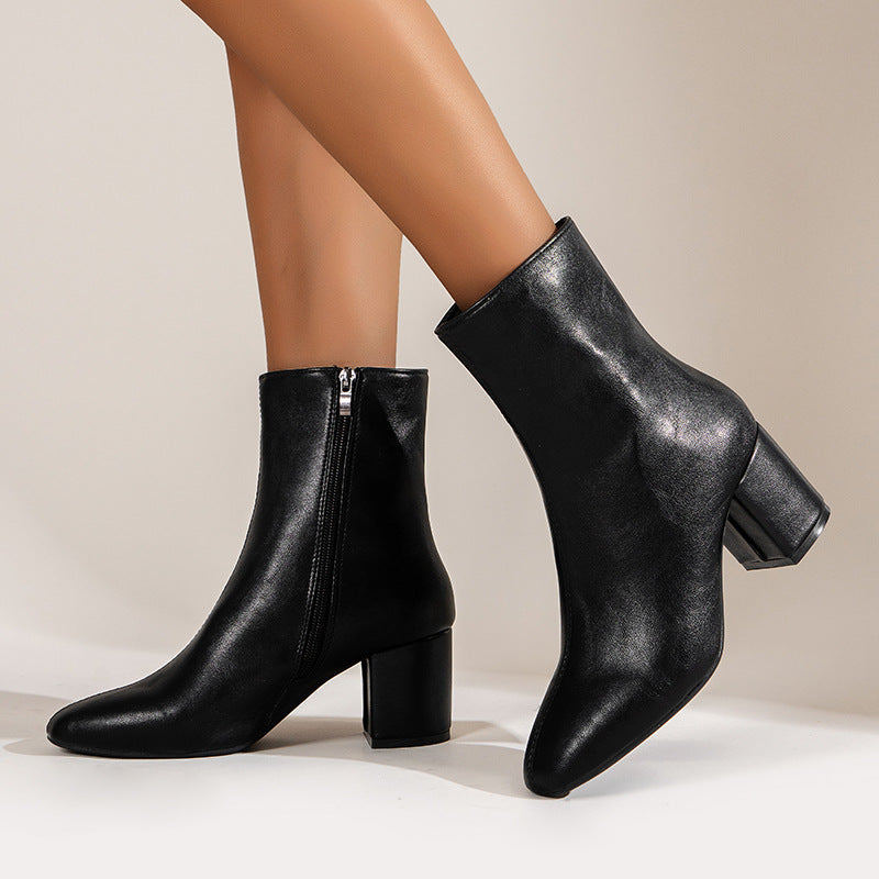 Chunky Heel Pointed Toe Boots