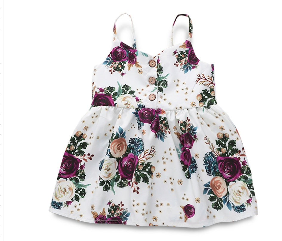 Flower group starry print strap dress