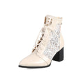 Lace Hollow-out Spliced Heel  Ankle Boots