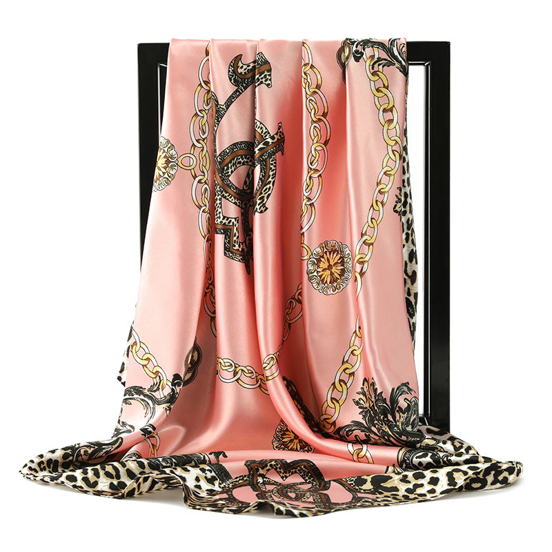 90 * 90Cm Square Scarf Leopard Chain Silk Scarf Simulation Silk Scarf