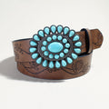 Flow New Rose Pattern Printed Green Pine Beads Alloy Buckle Belt