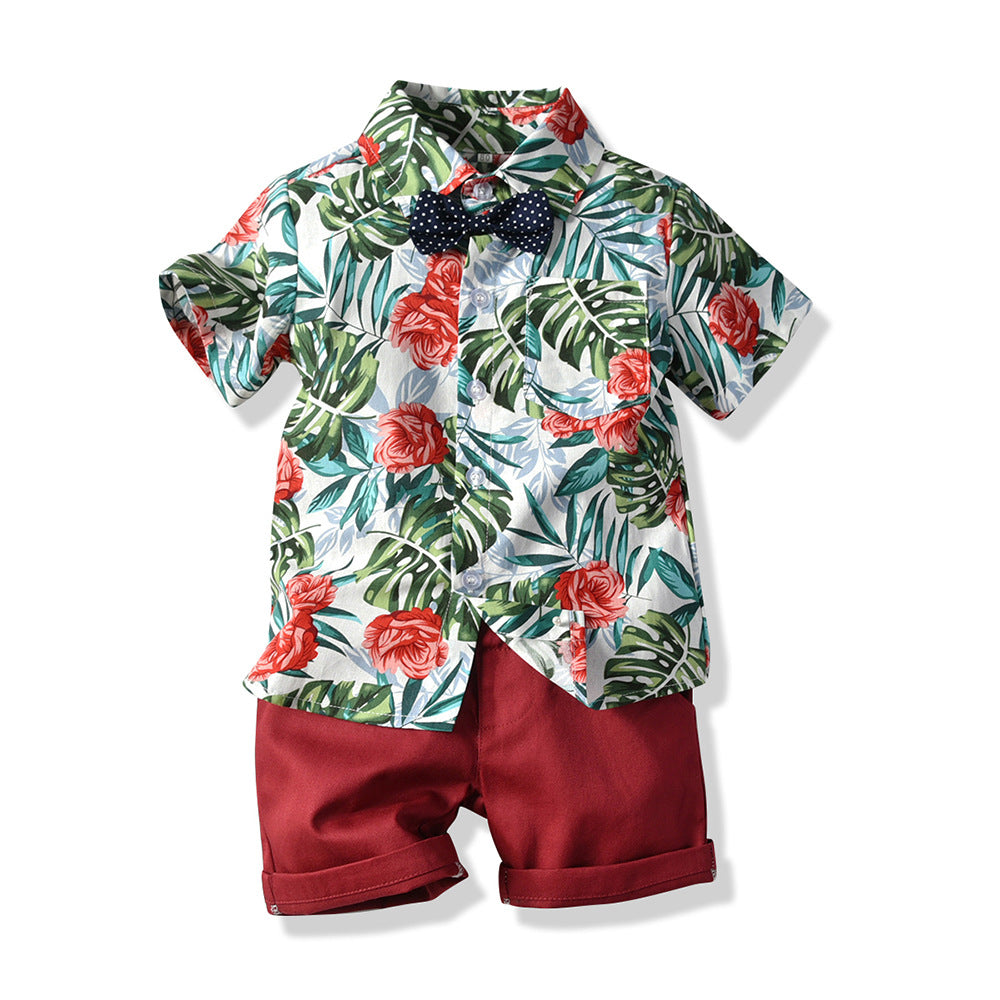 Two-piece short sleeve floral shirt shorts