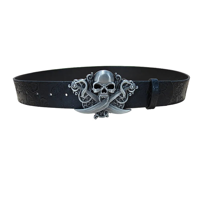 Personalized Skull And Rose Embossed PU Leather Belt