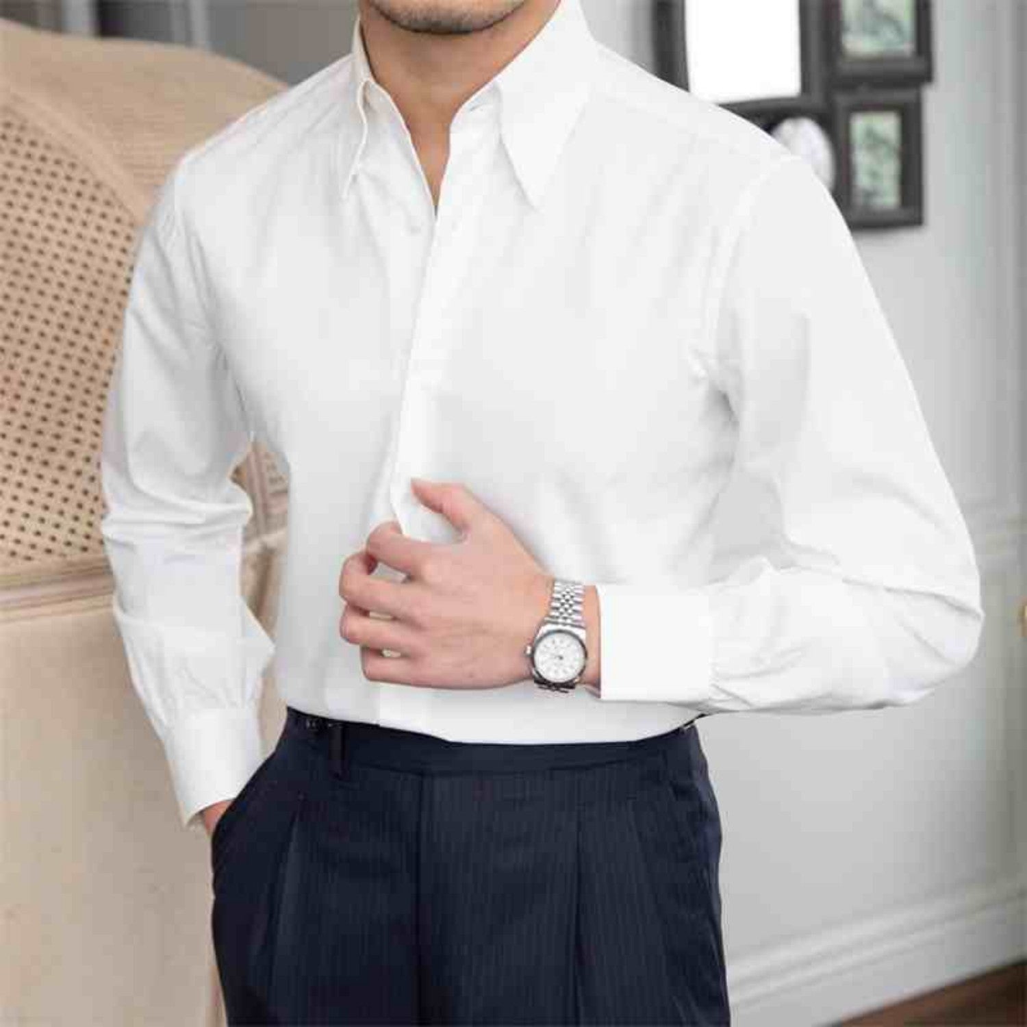 Men’s Wrinkle-Free Slim Fit Shirt – Big Pointed Collar