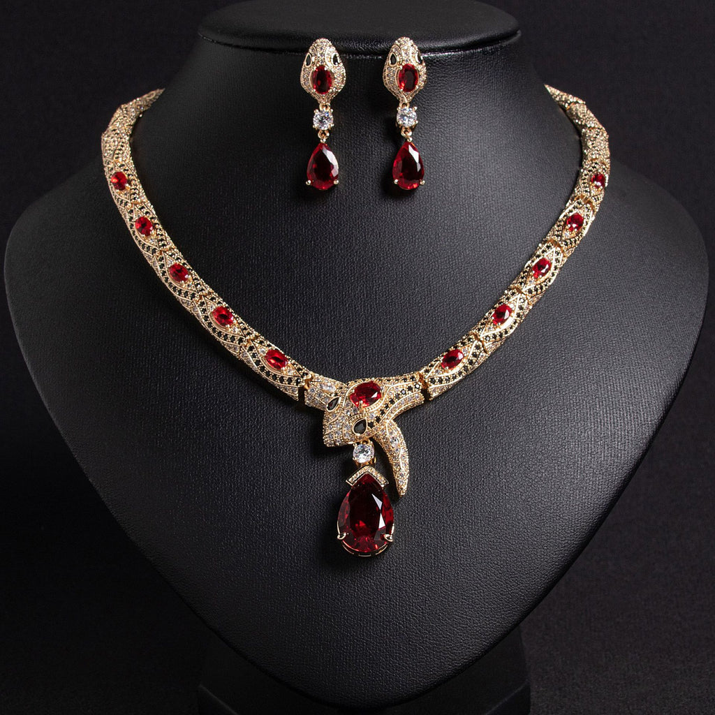 Personalized Fashion Zircon Snake Necklace Earrings Suit