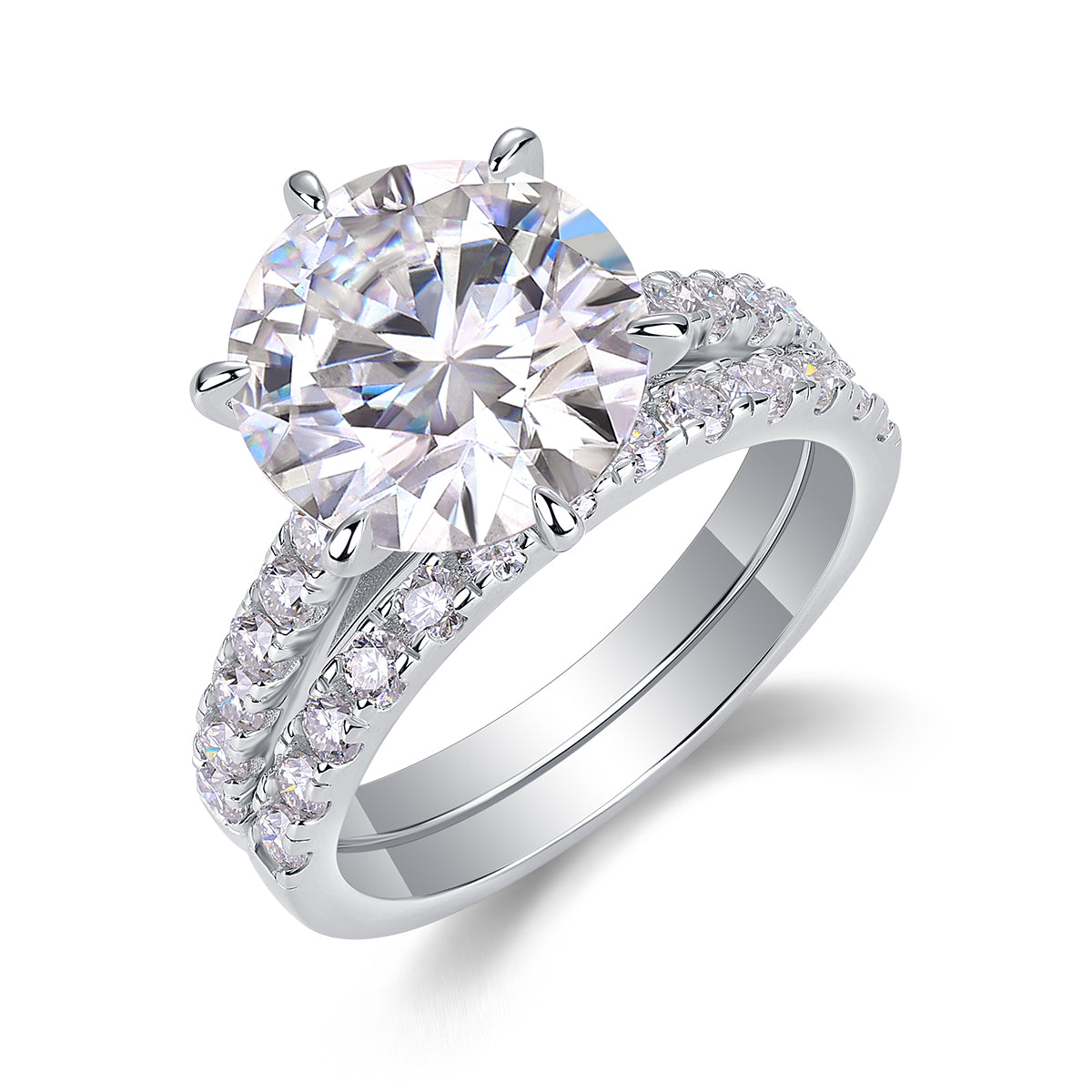 Star Double Dance - A 5-carat S925 Silver Diamond Ring Set With Top-quality Moissanite And Platinum Plating. The Wedding Ring Can Be Inspected With A Diamond Pen