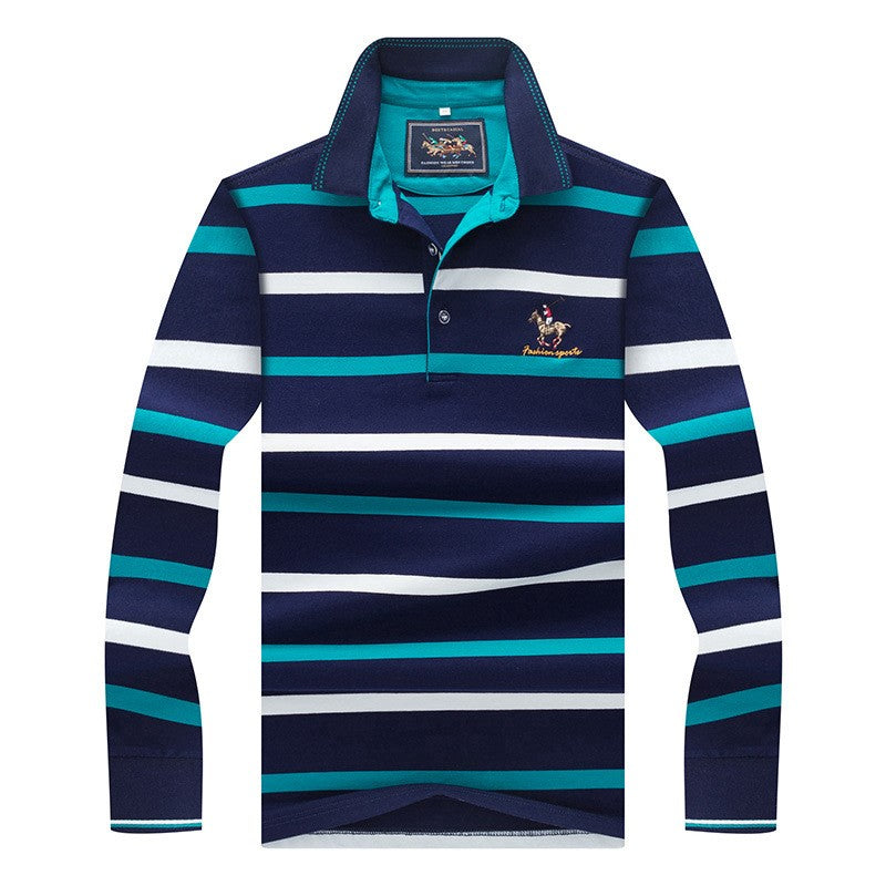 Striped lapel long sleeve T-shirt