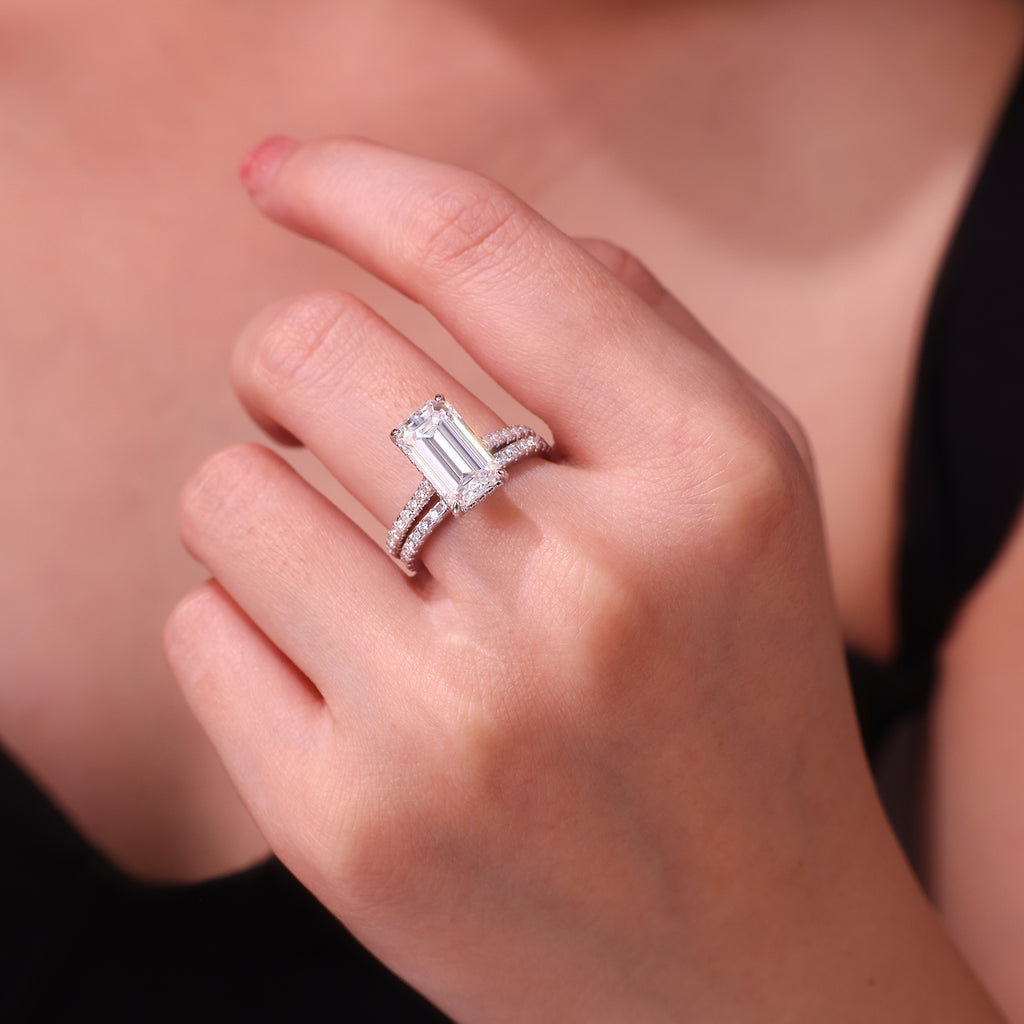 Octagonal Moissanite Double Rings Set With Top-quality Moissanite Luxury, Fashionable And Light Luxury Jewelry Silver Ring S925 Silver Plating Platinum