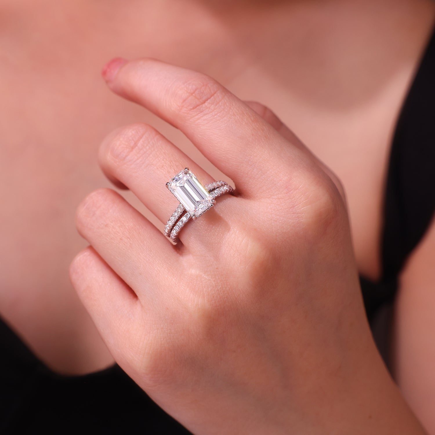 Octagonal Moissanite Double Rings Set With Top-quality Moissanite Luxury, Fashionable And Light Luxury Jewelry Silver Ring S925 Silver Plating Platinum