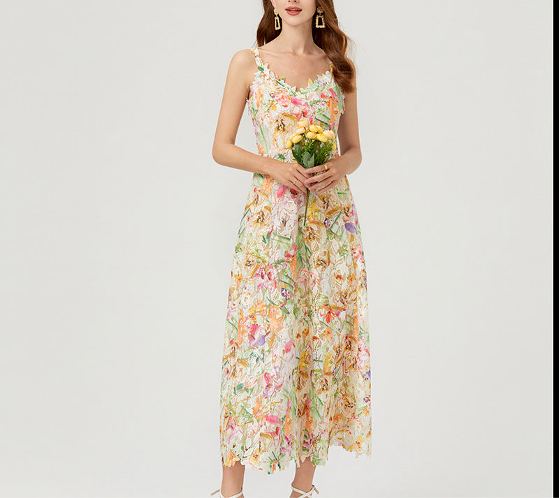 Flower Cutout Embroidered Lace Dress