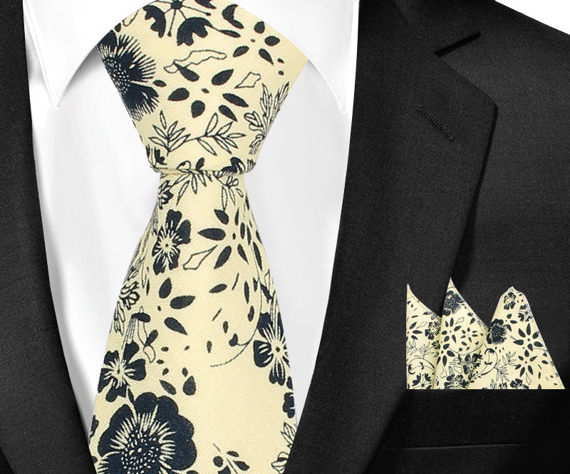Casual Cotton Floral Print 6cm Casual Tie Pocket Square Suit