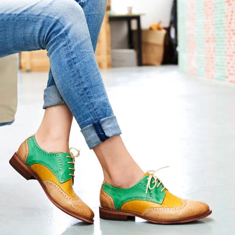 Comfortable Low Heel Oversize Lace Up Color Blocking Single Shoe