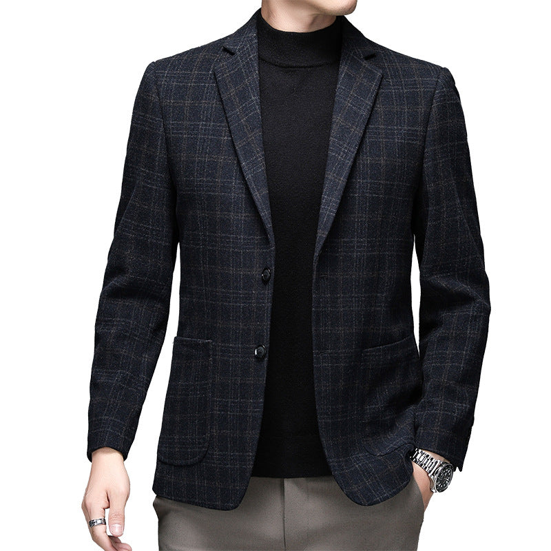 Men's Solid Color Casual Woolen Suit Thick Warm Jacket