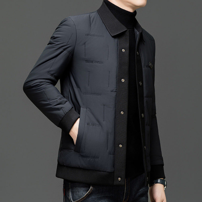 Padded Coat Lapel Round Hem Jacket