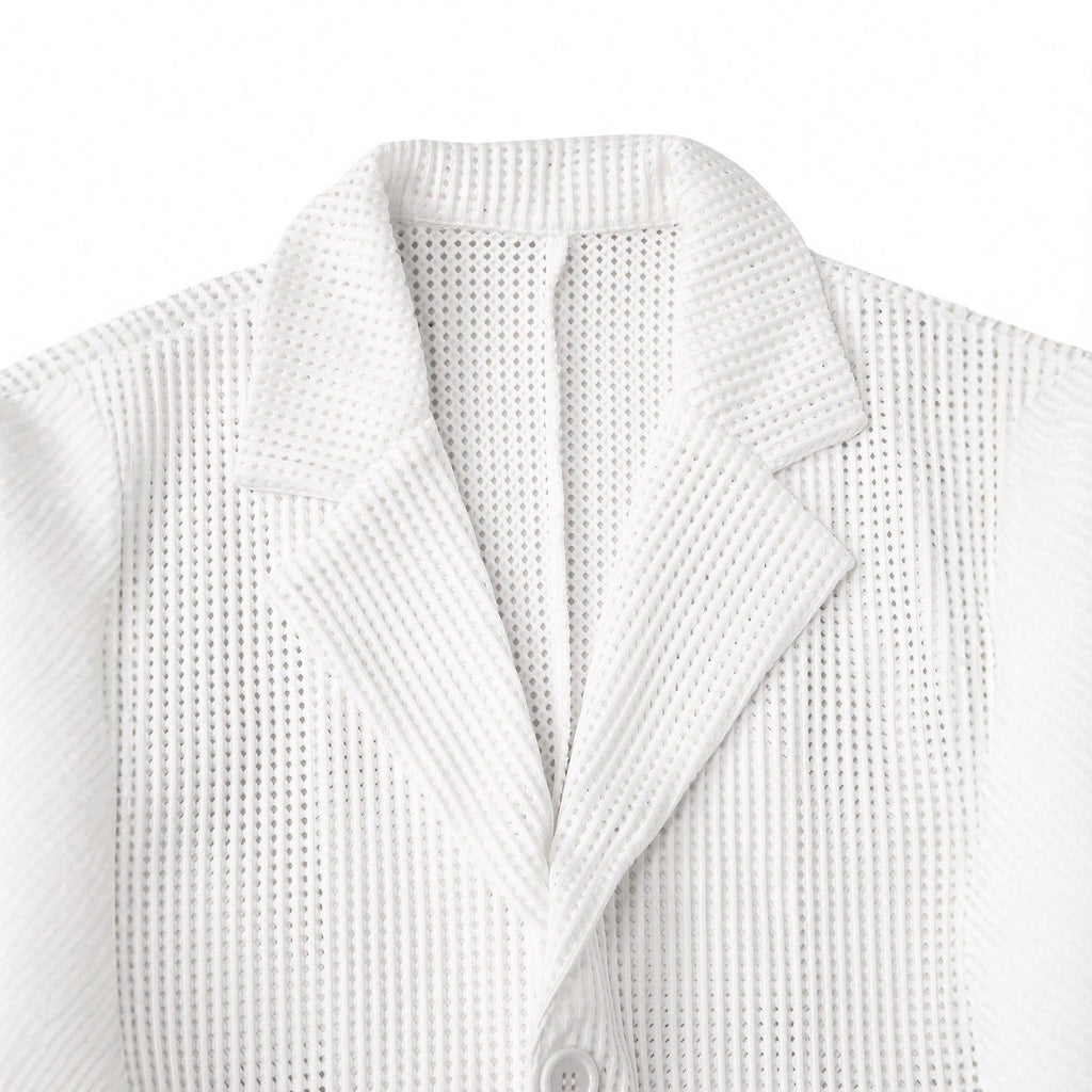 Mens Solid Color Loose Fit White Suit Casual Jacket