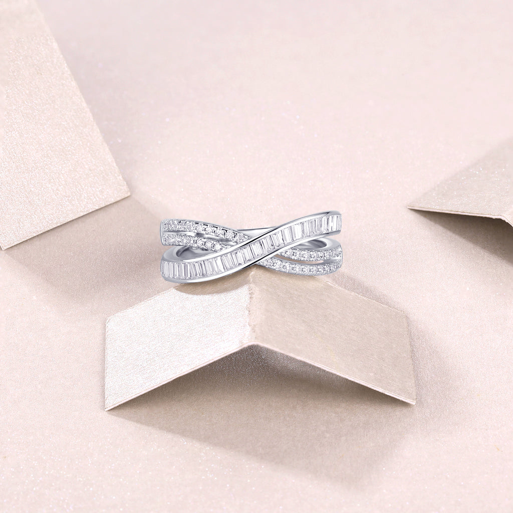 Intersection - A Wedding Ring Set With Top-quality Moissanite S925 Silver And Platinum-plated Diamond Can Be Inspected With A Diamond Pen