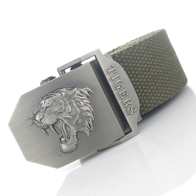 Casual Tiger Head Automatic Buckle Canvas Belt