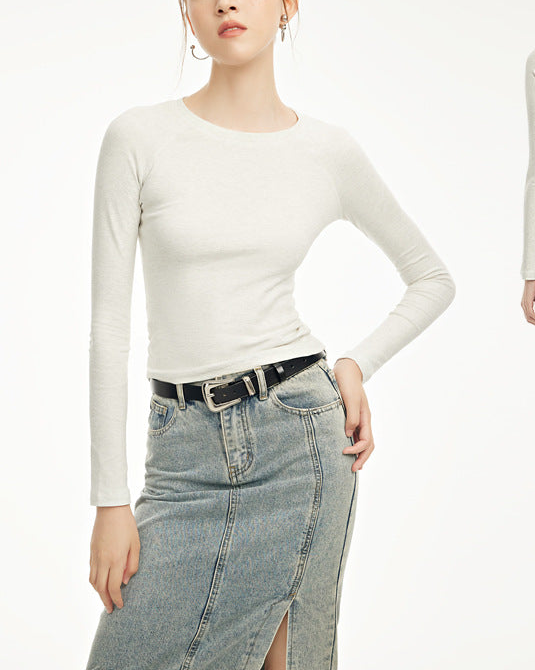 Top Long Sleeve Round Neck Raglan Sleeves T-shirt