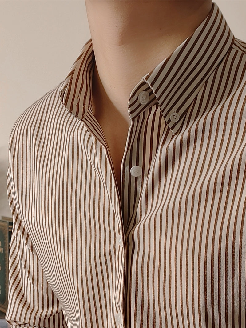 Slim Fitting Coffee Striped Shirt