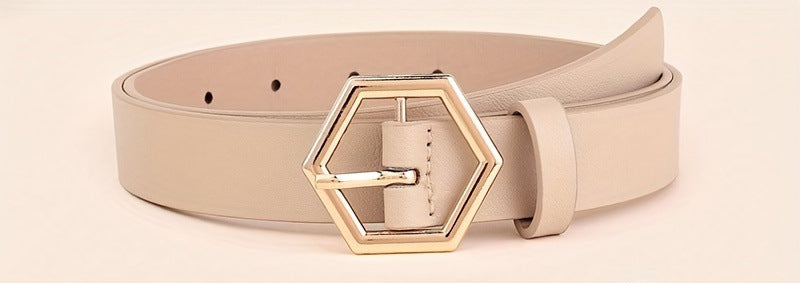 Hexangular Star Irregular Gold Buckle PU Belt