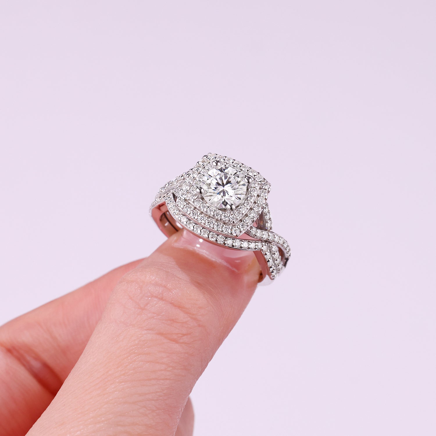 1-carat Moissanite Double Rings Set With Top-quality Moissanite Luxury, Fashionable And Light Luxury Jewelry Silver Ring S925 Silver Plated Platinum