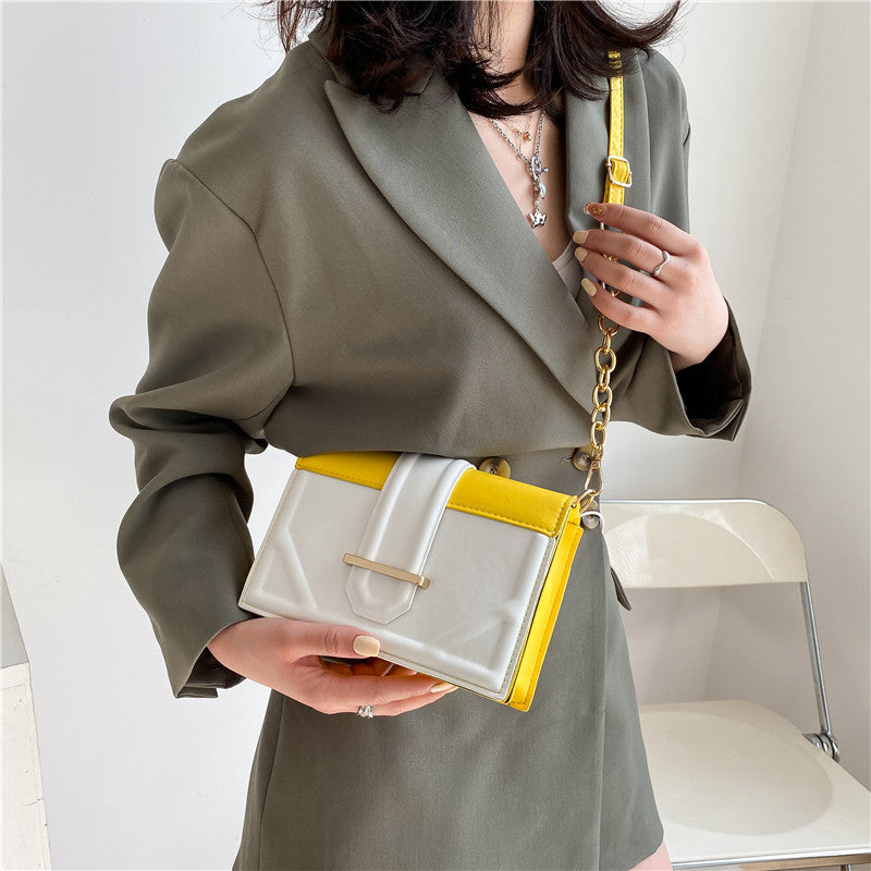 Ladies Popular One-shoulder Hit Color Small Square Bag