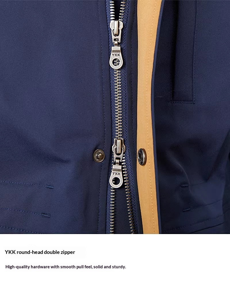 Autumn And Winter Waterproof And Windproof Stand Up Collar Color Blocked Waist Cinched Italian Jacket