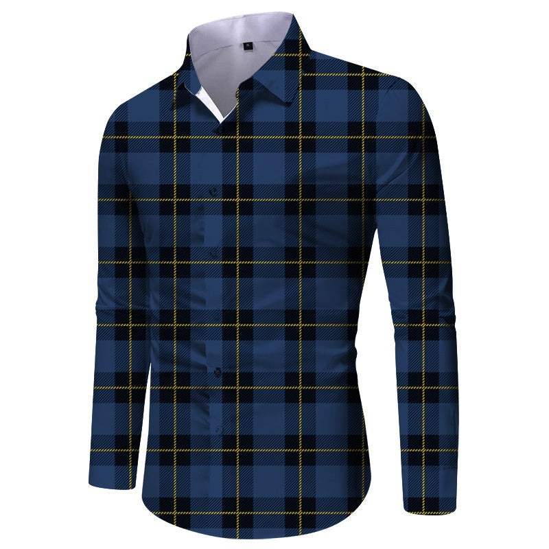 Mens Fashionable Printed Casual Slim-Fit Shirt