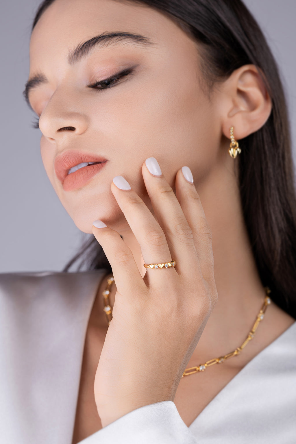 Heart To Heart - A Luxurious And Fashionable Light Luxury Jewelry Silver Ring Set With Top-quality Moissanite, S925 Silver-plated Platinum