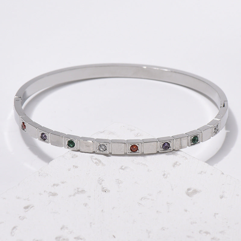 Titanium Steel Bracelet Korean Style Real Gold Plated 18K Gold Diamond Geometric Simple Stainless Steel