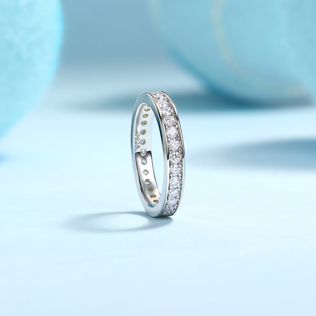 Trajectory - Set With Top-quality Moissanite S925 Silver And Platinum-plated Diamond Wedding Ring, The Ring Can Be Tested With A Diamond Pen In Gold And Rose Gold