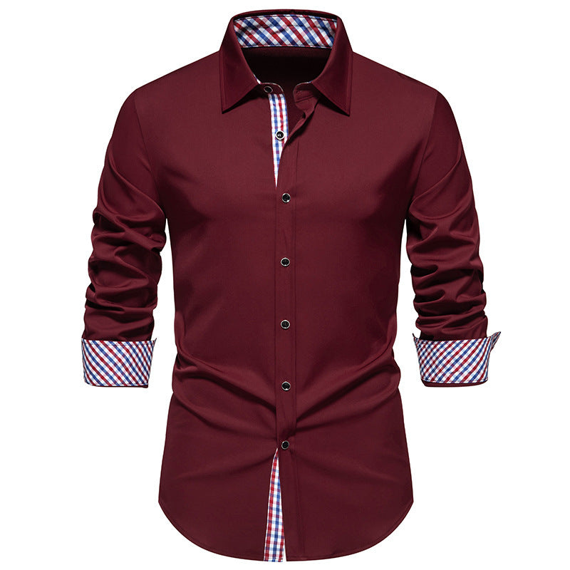 Loose Plaid Stitching Casual Long-sleeved Shirt