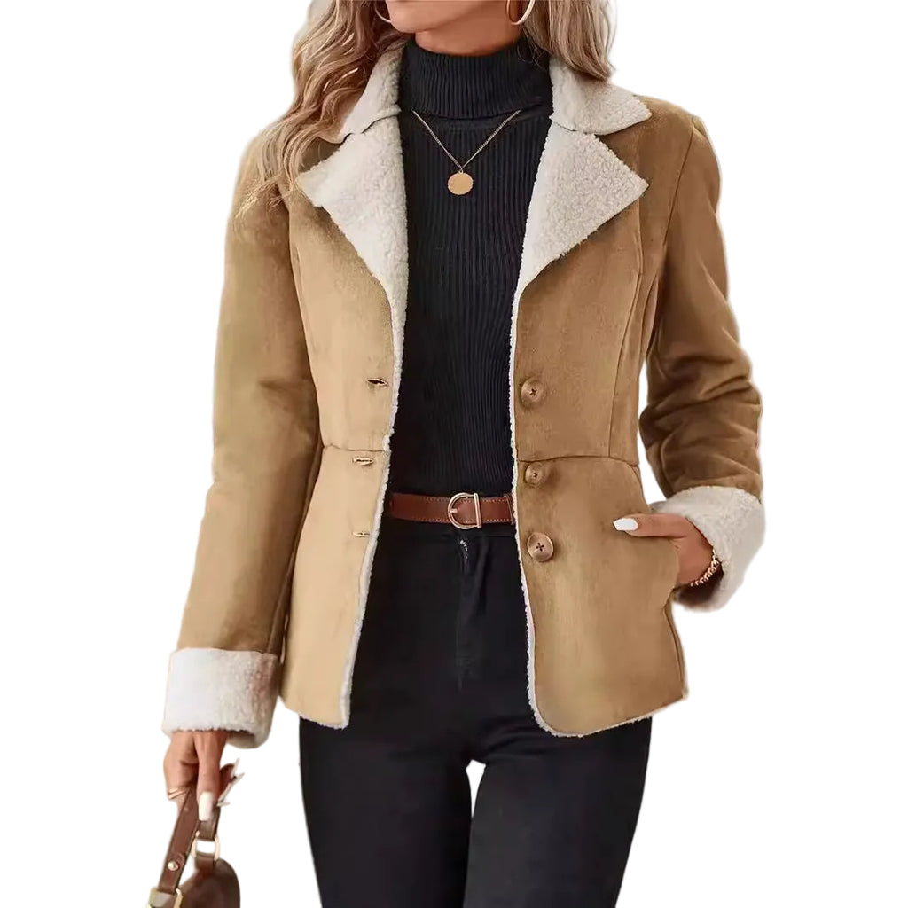 Casual Fashion Cold-proof Warm Fur Integrated Lapel Pocket Jacket