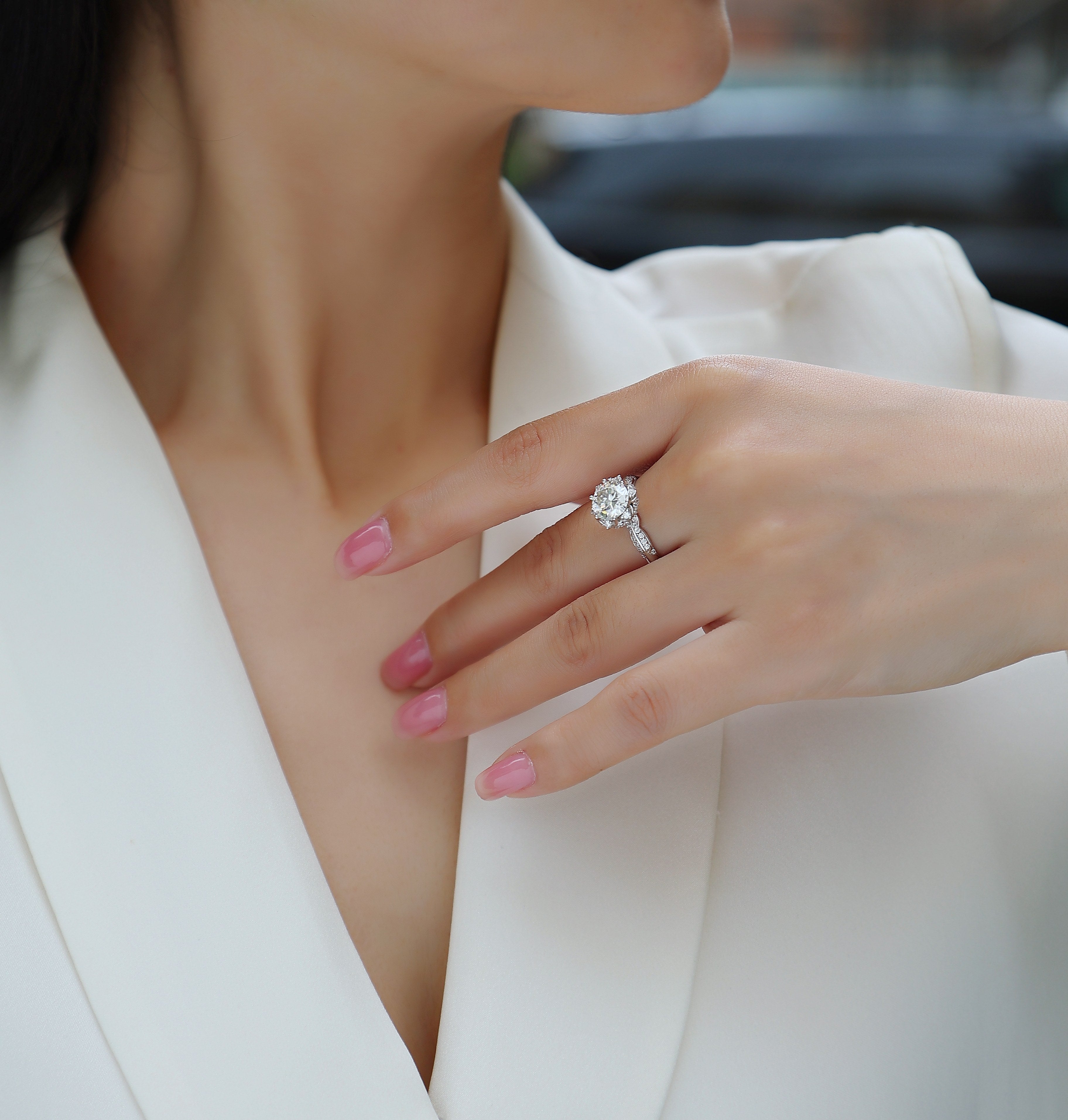 Life Theater - A Wedding Ring Set With 2-carat Top-quality Moissanite S925 Silver And Platinum-plated Diamond Can Be Tested With A Diamond Pen