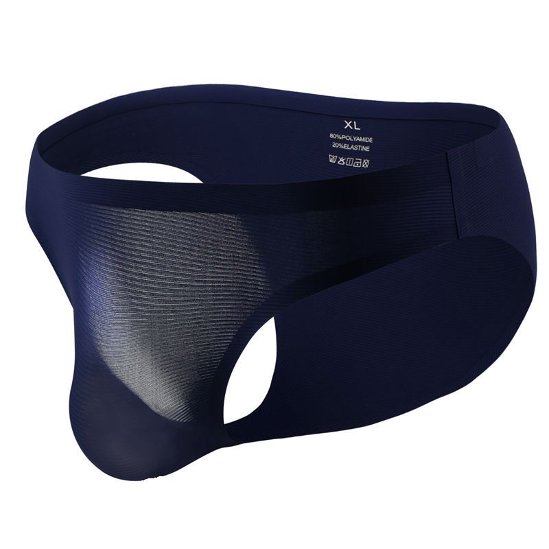 Seamless Men Ice Silk Stripes Low Waist Briefs