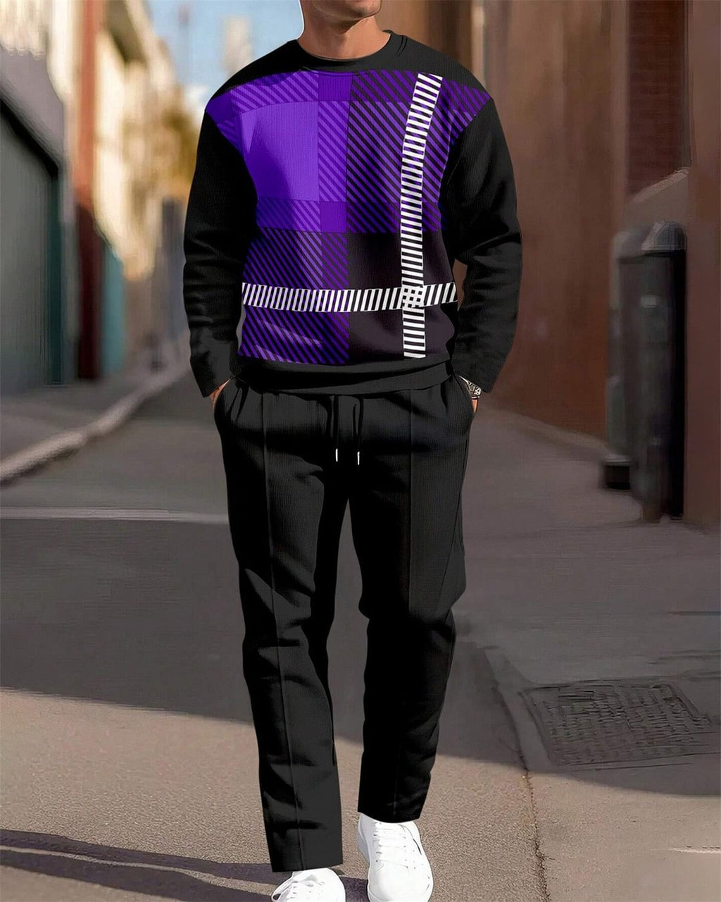 Casual Sporty Round Neck Sweatshirt And Pants Two-piece Set