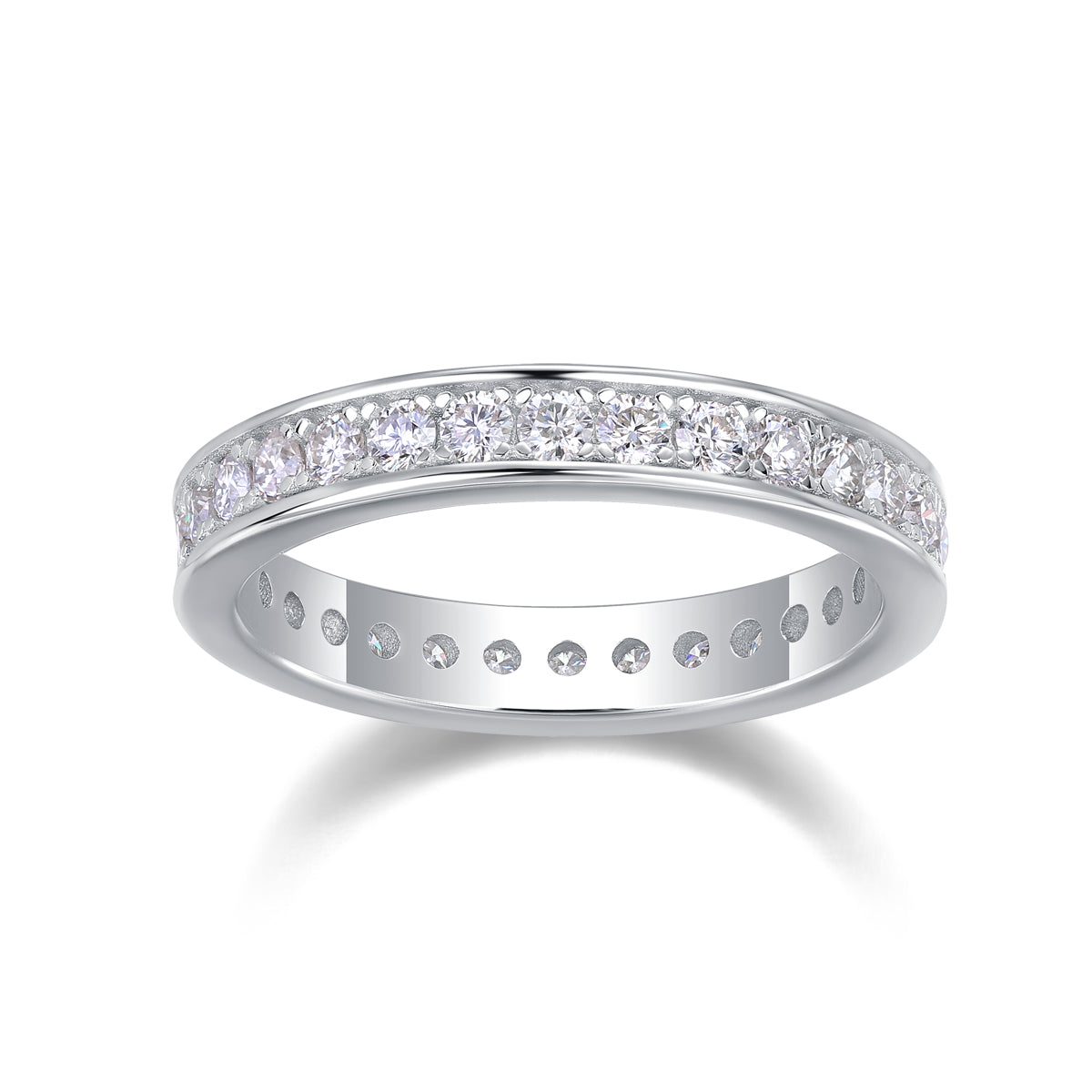 Trajectory - Set With Top-quality Moissanite S925 Silver And Platinum-plated Diamond Wedding Ring, The Ring Can Be Tested With A Diamond Pen In Gold And Rose Gold