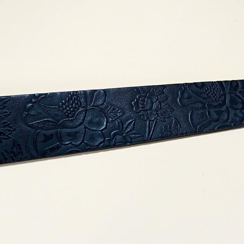 Personalized Skull And Rose Embossed PU Leather Belt